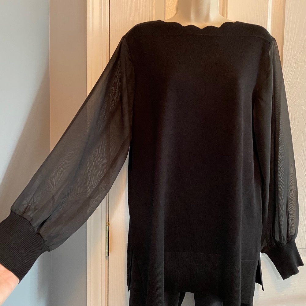 BUY 2 ITEMS & GET 1 FREE: Cable & Gauge Knit Blouse with Sheer Slvs Sz L NWT